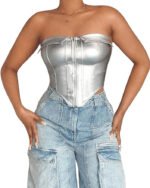 SHEIN SXY zip front bandana hem tube top