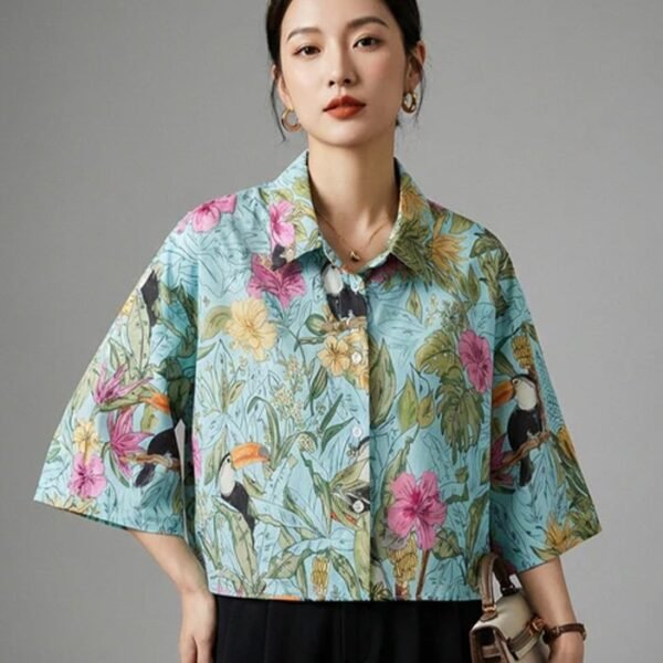 Zara Tropical Toucan Print Crop Shirt