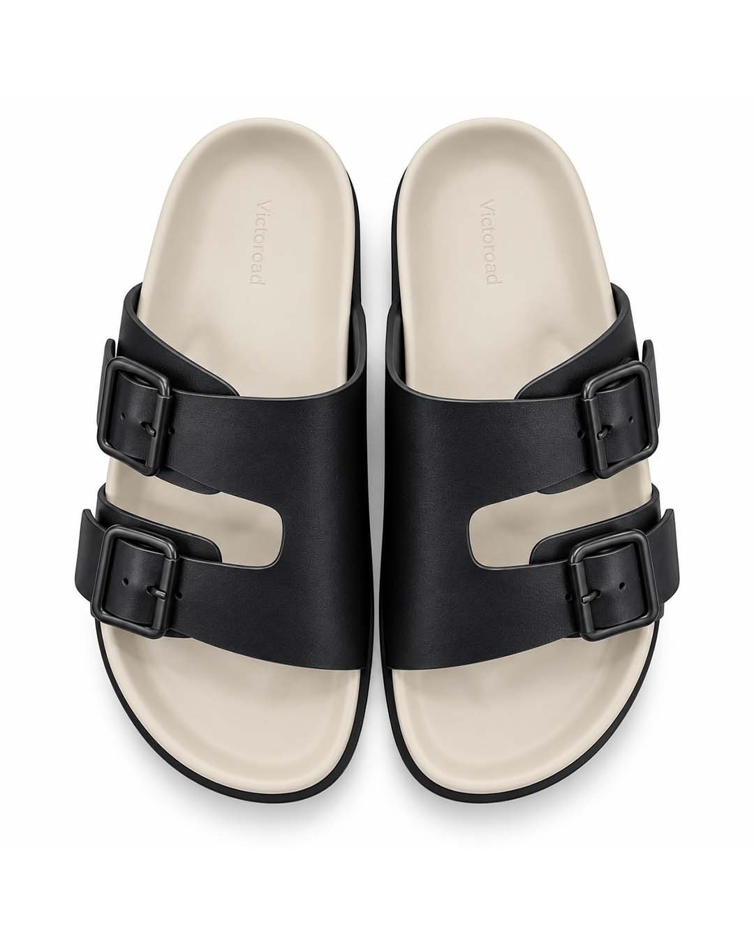 Black Buckle Double Buckle Slides