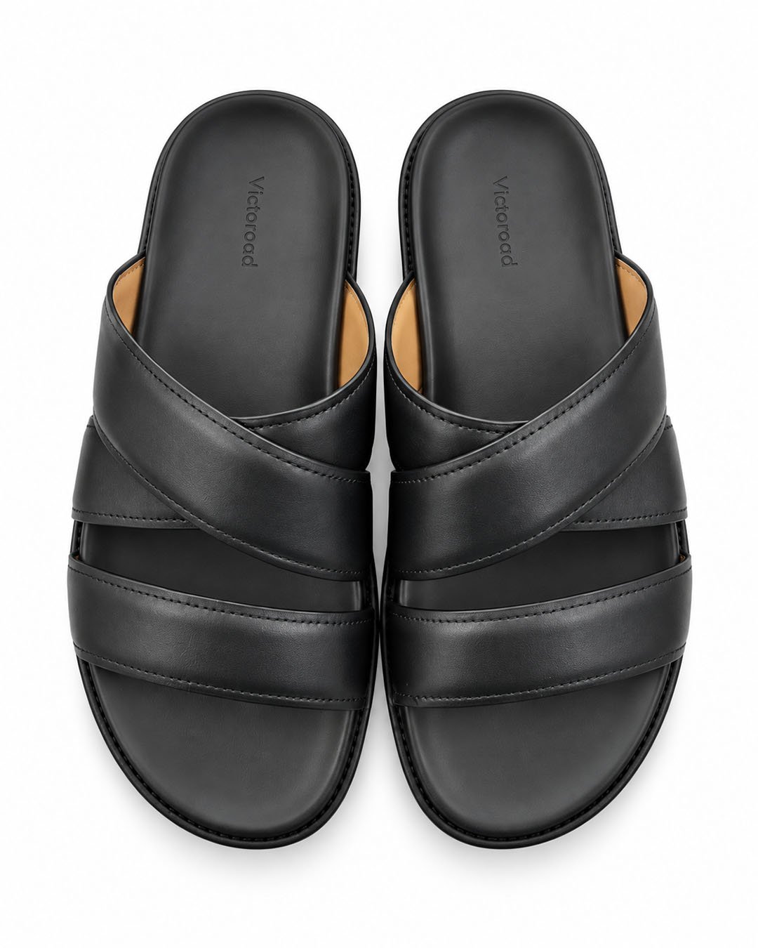 Black Leather1 Criss-Cross Padded Slides - Black