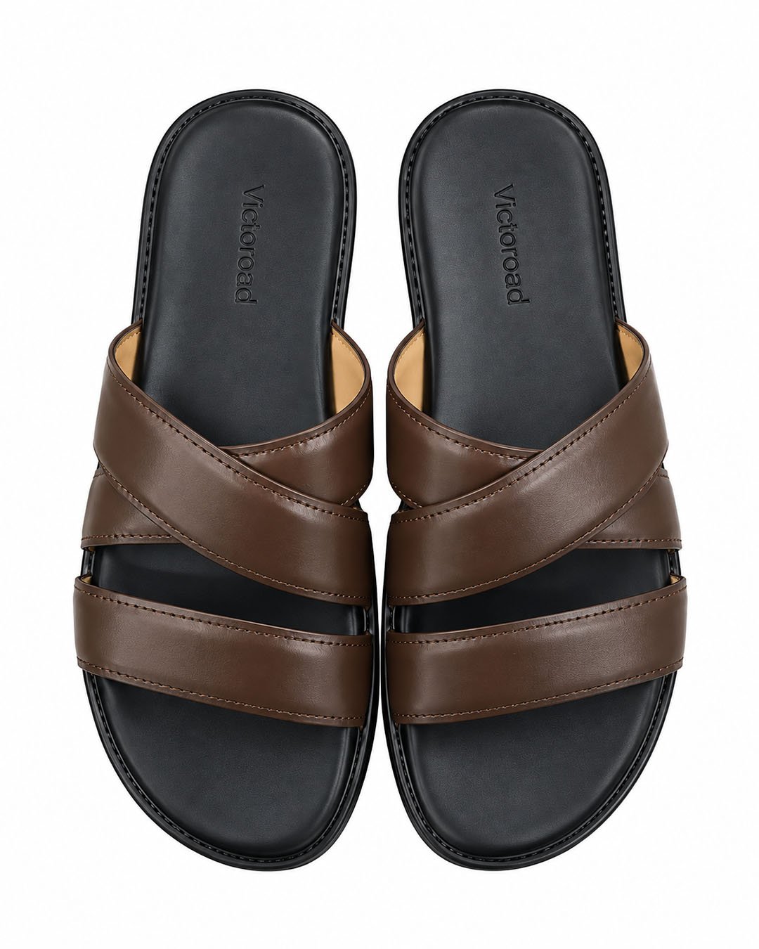 Brown Leatherr Criss-Cross Padded Slides - Brown