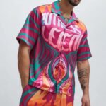 NovaMEN Pink Abstract Graphic Revere Shirt