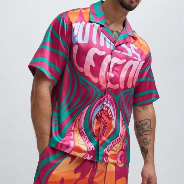 NovaMEN Pink Abstract Graphic Revere Shirt