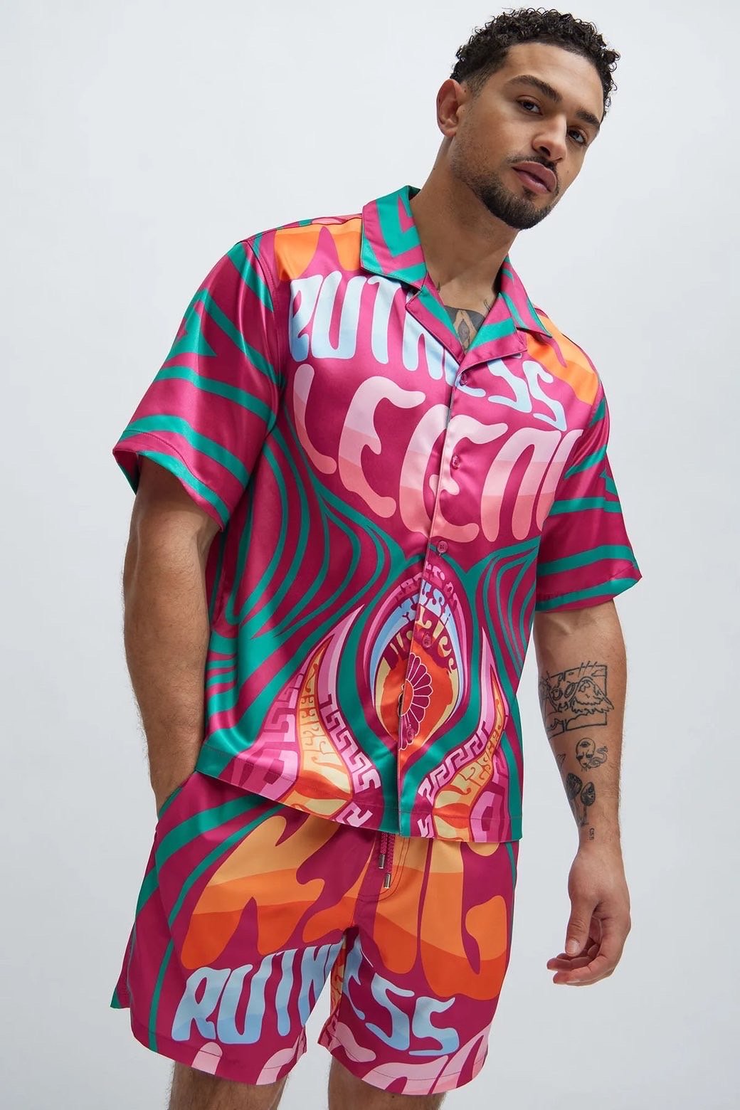 IMG_3673 NovaMEN Pink Abstract Graphic Revere Shirt - Image 1