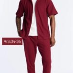 NovaMEN Burgundy Textured Slim-Fit Trousers