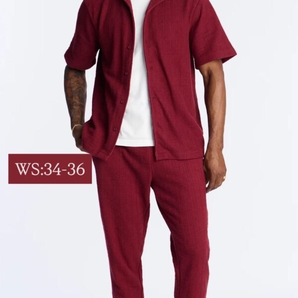 NovaMEN Burgundy Textured Slim-Fit Trousers