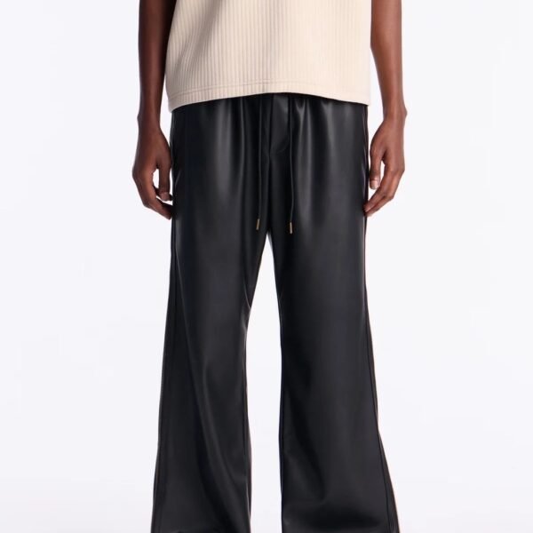 NovaMEN Black Side-Zip Wide-Leg Trousers