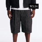 NovaMEN Black Pinstripe Pleated Longline Shorts
