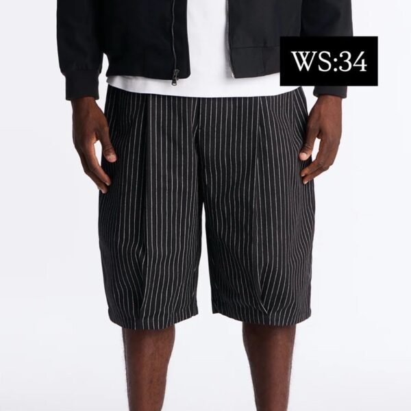 NovaMEN Black Pinstripe Pleated Longline Shorts