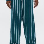 NovaMEN Teal Striped Wide-Leg Knit Trousers
