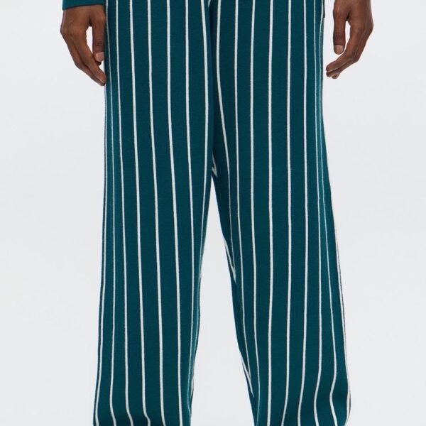 NovaMEN Teal Striped Wide-Leg Knit Trousers