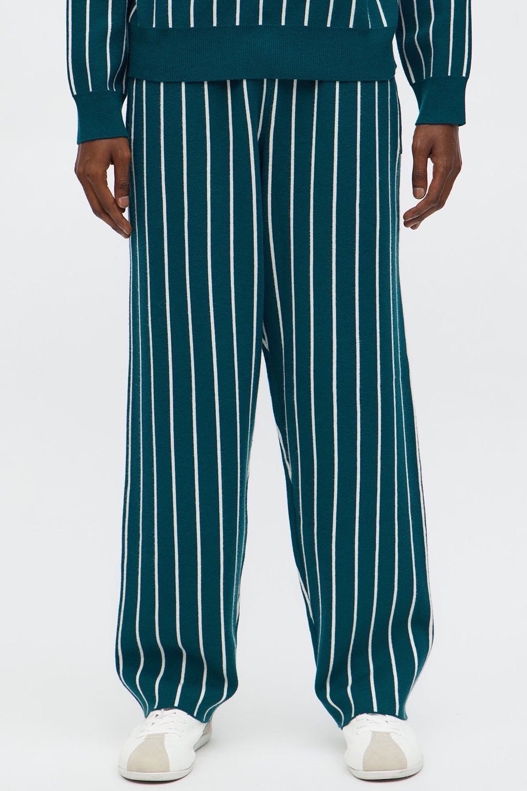 IMG_3715 NovaMEN Teal Striped Wide-Leg Knit Trousers - Image 1