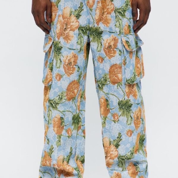NovaMEN Blue Floral Wide-Leg Cargo Trousers