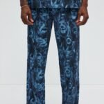 NovaMEN Blue Graphic Face-Print Straight-Leg Trousers
