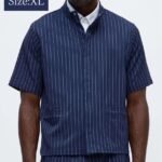 NovaMEN Navy Pinstripe Short-Sleeve Utility Shirt