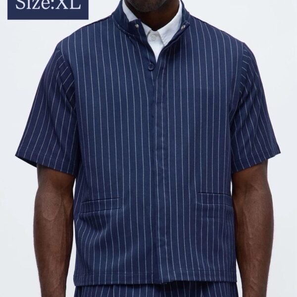 NovaMEN Navy Pinstripe Short-Sleeve Utility Shirt