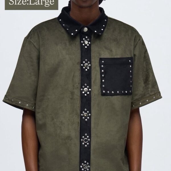 NovaMEN Olive Studded Faux-Suede Shirt