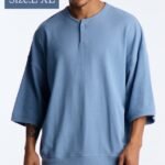 NovaMEN Blue Oversized Henley T-Shirt