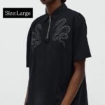 NovaMEN Black Embroidered Snake Zip Polo Shirt