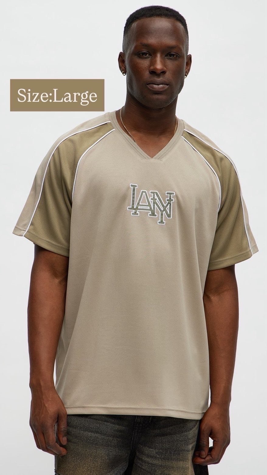 IMG_3749 NovaMEN Beige LA V-Neck Sports Jersey - Image 1