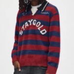 NovaMEN Staygold Striped Fuzzy-Knit Polo Sweater
