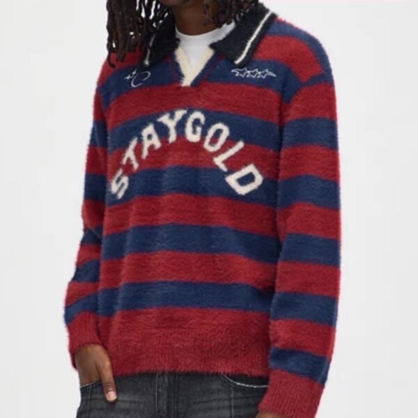 NovaMEN Staygold Striped Fuzzy-Knit Polo Sweater