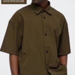 NovaMEN Olive Oversized Utility-Pocket Shirt