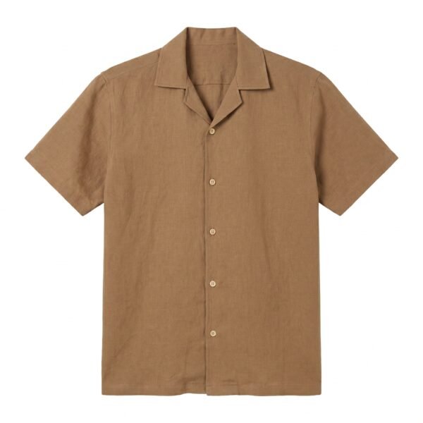 Cotton-linen Camp Collar Shirt (Brown)
