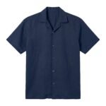 Cotton-linen Camp Collar Shirt (Navy Blue)