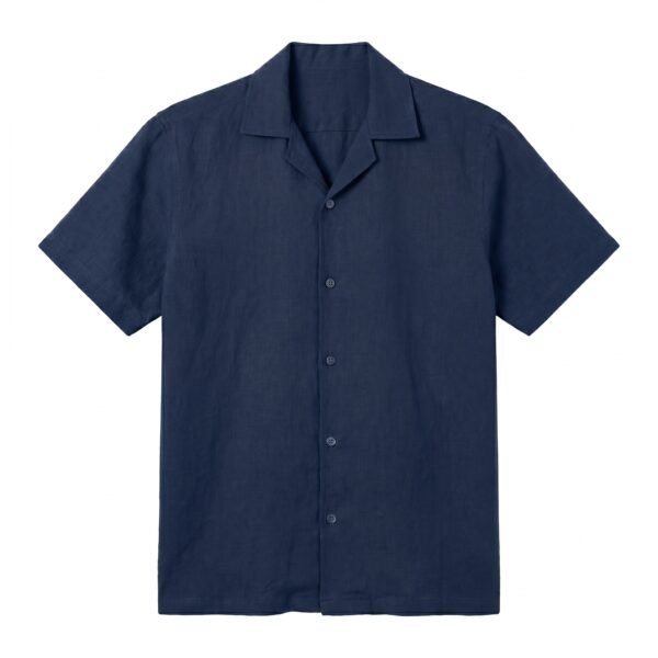Cotton-linen Camp Collar Shirt (Navy Blue)