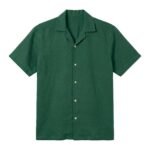 Cotton-linen Camp Collar Shirt (Navy Green)