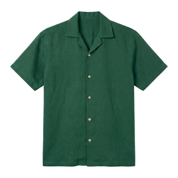 Cotton-linen Camp Collar Shirt (Navy Green)