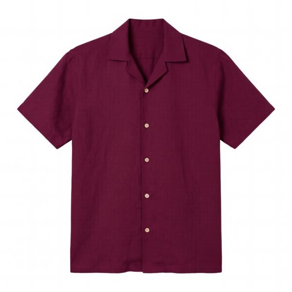Cotton-linen Camp Collar Shirt (Burgundy)