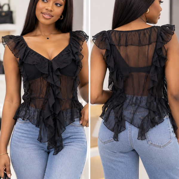 Sheer Chiffon Ruffle Top