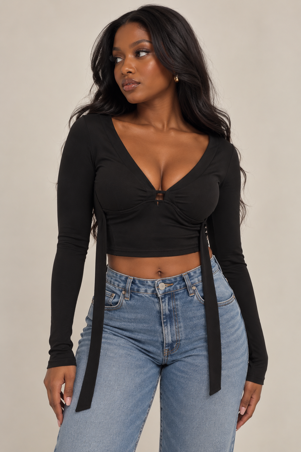 5FF201F5-0E42-4A17-93FB-FBFBCE854974 Plunge V-neck Top - Image 1
