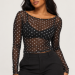 Black polka dot mesh top