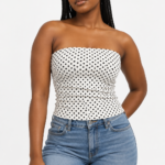 White-and-black polka dot tube top