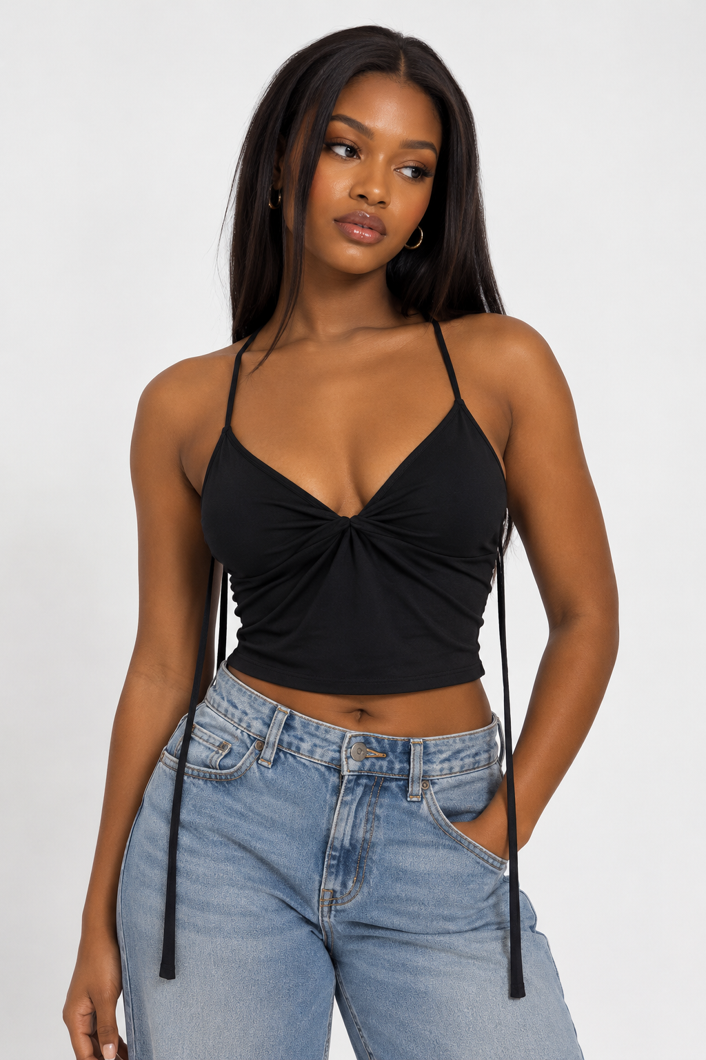 BB003ACC-75D3-4E1D-B9A0-28FF2E4C694D Ruched bust tie-back cami top - Image 1