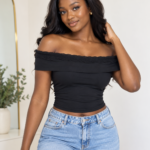 Lace-trim Bardot top