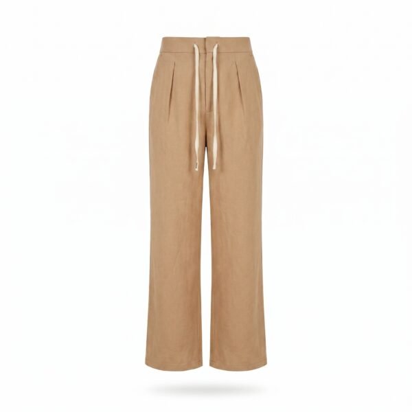 Linen Straight-Leg Trousers (Khaki)