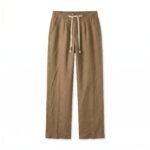 Linen Straight-Leg Trousers (Brown)