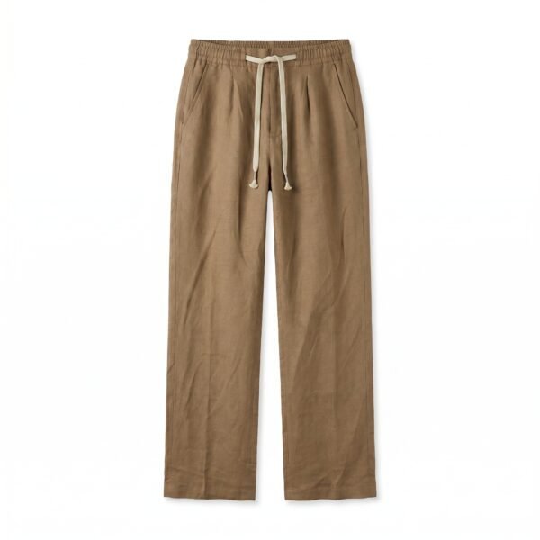 Linen Straight-Leg Trousers (Brown)